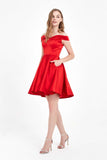 Off the Shoulder Simple Satin Short Bridesmaid Party Dress with Pockets Homecoming Cocktail Gowns