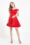 Off the Shoulder Simple Satin Short Bridesmaid Party Dress with Pockets Homecoming Cocktail Gowns