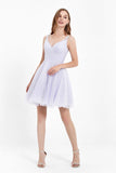 V-neck Lace Applique Straps Glitter Tulle Short Junior Bridesmaid Dress Homecoming Party Prom Gowns