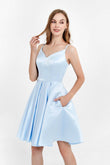 Princess Short Simple Satin Dress with Pockets Junior Bridesmaid Dresses Homecoming Prom Gowns
