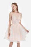 Spaghetti Straps See-through Applique Short Princess Dress Organza Homecoming Prom Dresses