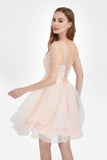 Spaghetti Straps See-through Applique Short Princess Dress Organza Homecoming Prom Dresses