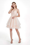 Spaghetti Straps See-through Applique Short Princess Dress Organza Homecoming Prom Dresses
