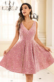 Deep V-neck Sleeveless A-Line Sequins Short Homecoming Prom Dress Party Cocktail Gowns