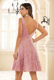 Deep V-neck Sleeveless A-Line Sequins Short Homecoming Prom Dress Party Cocktail Gowns