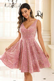 Deep V-neck Sleeveless A-Line Sequins Short Homecoming Prom Dress Party Cocktail Gowns