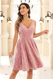 Deep V-neck Sleeveless A-Line Sequins Short Homecoming Prom Dress Party Cocktail Gowns
