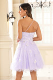 One Shoulder Applique A-Line Glitter Tulle Mini Homecoming Dress Prom Party Dresses