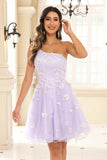 One Shoulder Applique A-Line Glitter Tulle Mini Homecoming Dress Prom Party Dresses