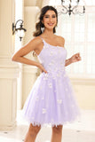 One Shoulder Applique A-Line Glitter Tulle Mini Homecoming Dress Prom Party Dresses