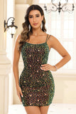 Double Straps Square Neck Sequins Lace Sexy Mini Cocktail Party Dress Prom Homecoming Gowns