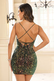 Double Straps Square Neck Sequins Lace Sexy Mini Cocktail Party Dress Prom Homecoming Gowns