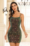 Double Straps Square Neck Sequins Lace Sexy Mini Cocktail Party Dress Prom Homecoming Gowns