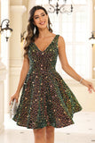 Deep V-neck Sleeveless A-Line Sequins Short Homecoming Prom Dress Party Cocktail Gowns