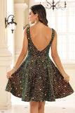 Deep V-neck Sleeveless A-Line Sequins Short Homecoming Prom Dress Party Cocktail Gowns