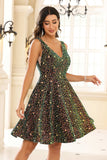 Deep V-neck Sleeveless A-Line Sequins Short Homecoming Prom Dress Party Cocktail Gowns
