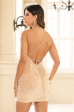 Double Straps Square Neck Sequins Lace Sexy Mini Cocktail Party Dress Prom Homecoming Gowns