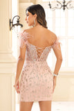 Off the Shoulder See-through Applique Bodycon Mini Cocktail Party Dress Prom Club Gowns