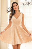 Deep V-neck Sleeveless A-Line Sequins Short Homecoming Prom Dress Party Cocktail Gowns