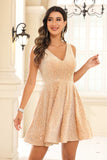Deep V-neck Sleeveless A-Line Sequins Short Homecoming Prom Dress Party Cocktail Gowns