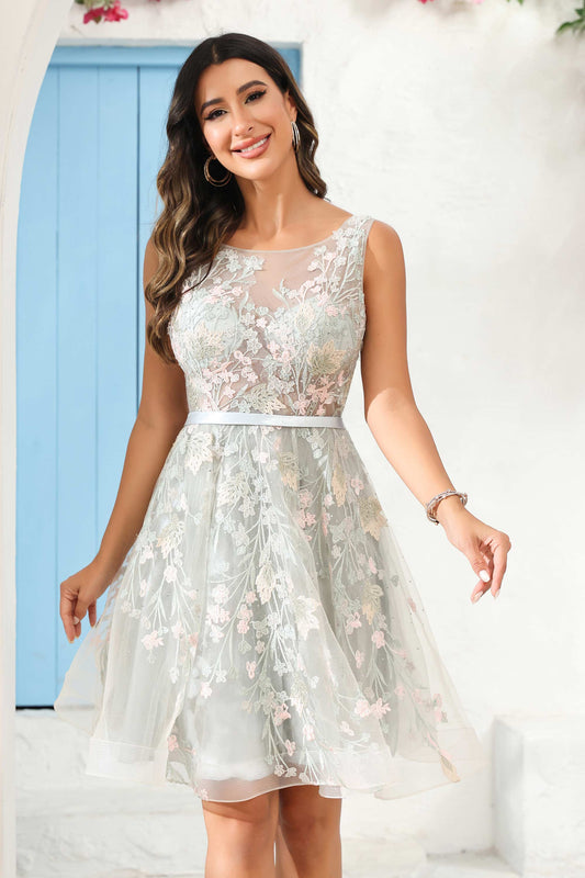 Square Neck See-through Applique Mini Homecoming Prom Dress Party Cocktail Gowns