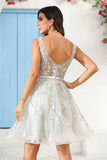 Square Neck See-through Applique Mini Homecoming Prom Dress Party Cocktail Gowns