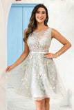 Square Neck See-through Applique Mini Homecoming Prom Dress Party Cocktail Gowns