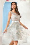 Square Neck See-through Applique Mini Homecoming Prom Dress Party Cocktail Gowns