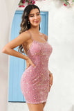 Double Straps Square Neck Sequins Lace Sexy Mini Cocktail Party Dress Prom Homecoming Gowns
