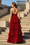 Dark Green A-Line Tiered Floor Length Chiffon Bridesmaid Dress