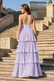Dark Green A-Line Tiered Floor Length Chiffon Bridesmaid Dress