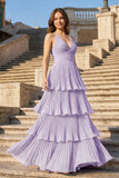 Dark Green A-Line Tiered Floor Length Chiffon Bridesmaid Dress