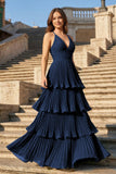 Dark Green A-Line Tiered Floor Length Chiffon Bridesmaid Dress