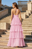 Dark Green A-Line Tiered Floor Length Chiffon Bridesmaid Dress