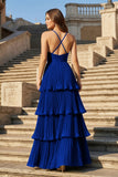 Dark Green A-Line Tiered Floor Length Chiffon Bridesmaid Dress