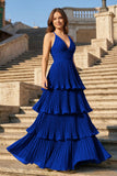 Dark Green A-Line Tiered Floor Length Chiffon Bridesmaid Dress