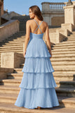 Dark Green A-Line Tiered Floor Length Chiffon Bridesmaid Dress