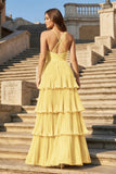 Dark Green A-Line Tiered Floor Length Chiffon Bridesmaid Dress
