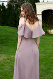 Romance and flirty Chiffon Flutter Sleeves Bridesmaid Dress cold shoulder Formal Evening Dresses