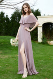 Romance and flirty Chiffon Flutter Sleeves Bridesmaid Dress cold shoulder Formal Evening Dresses