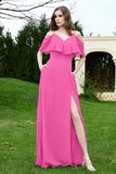 Romance and flirty Chiffon Flutter Sleeves Bridesmaid Dress cold shoulder Formal Evening Dresses