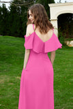 Romance and flirty Chiffon Flutter Sleeves Bridesmaid Dress cold shoulder Formal Evening Dresses