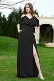 Romance and flirty Chiffon Flutter Sleeves Bridesmaid Dress cold shoulder Formal Evening Dresses