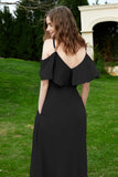 Romance and flirty Chiffon Flutter Sleeves Bridesmaid Dress cold shoulder Formal Evening Dresses
