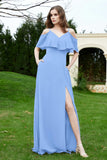 Romance and flirty Chiffon Flutter Sleeves Bridesmaid Dress cold shoulder Formal Evening Dresses