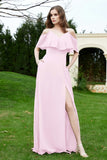 Romance and flirty Chiffon Flutter Sleeves Bridesmaid Dress cold shoulder Formal Evening Dresses