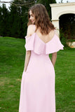 Romance and flirty Chiffon Flutter Sleeves Bridesmaid Dress cold shoulder Formal Evening Dresses