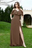 Romance and flirty Chiffon Flutter Sleeves Bridesmaid Dress cold shoulder Formal Evening Dresses