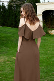 Romance and flirty Chiffon Flutter Sleeves Bridesmaid Dress cold shoulder Formal Evening Dresses
