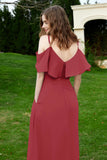 Romance and flirty Chiffon Flutter Sleeves Bridesmaid Dress cold shoulder Formal Evening Dresses
